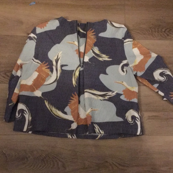 H & M LIMITED COLLECTION EUC TEXTURED CRANE PRINT SHIFT SHIRT SIZE 14 - Picture 4 of 9